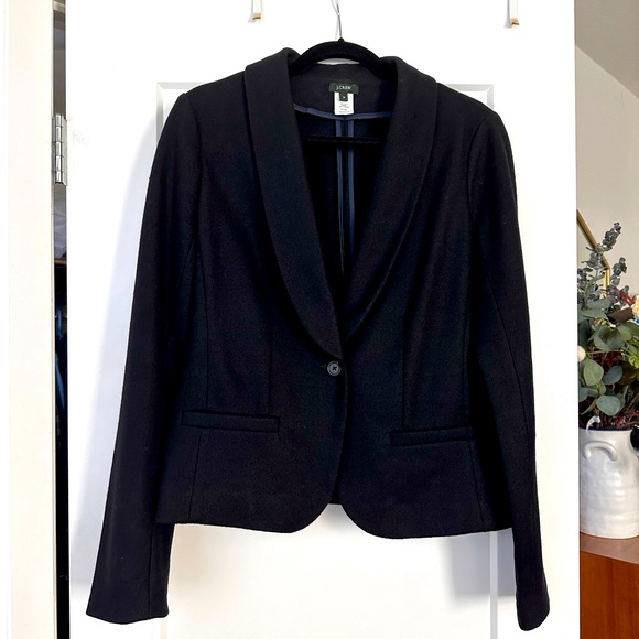 J Crew Black wool Blazer Jacket size 12 excellent condition.slimming silhouette - Picture 1 of 6